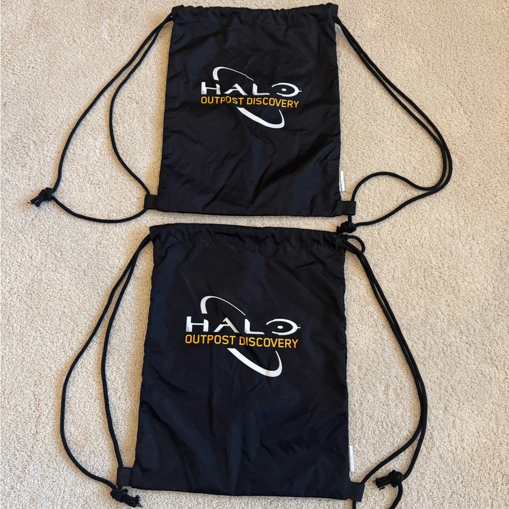 Set of Two Black Backpack with Drawstring Closure and Halo Logo